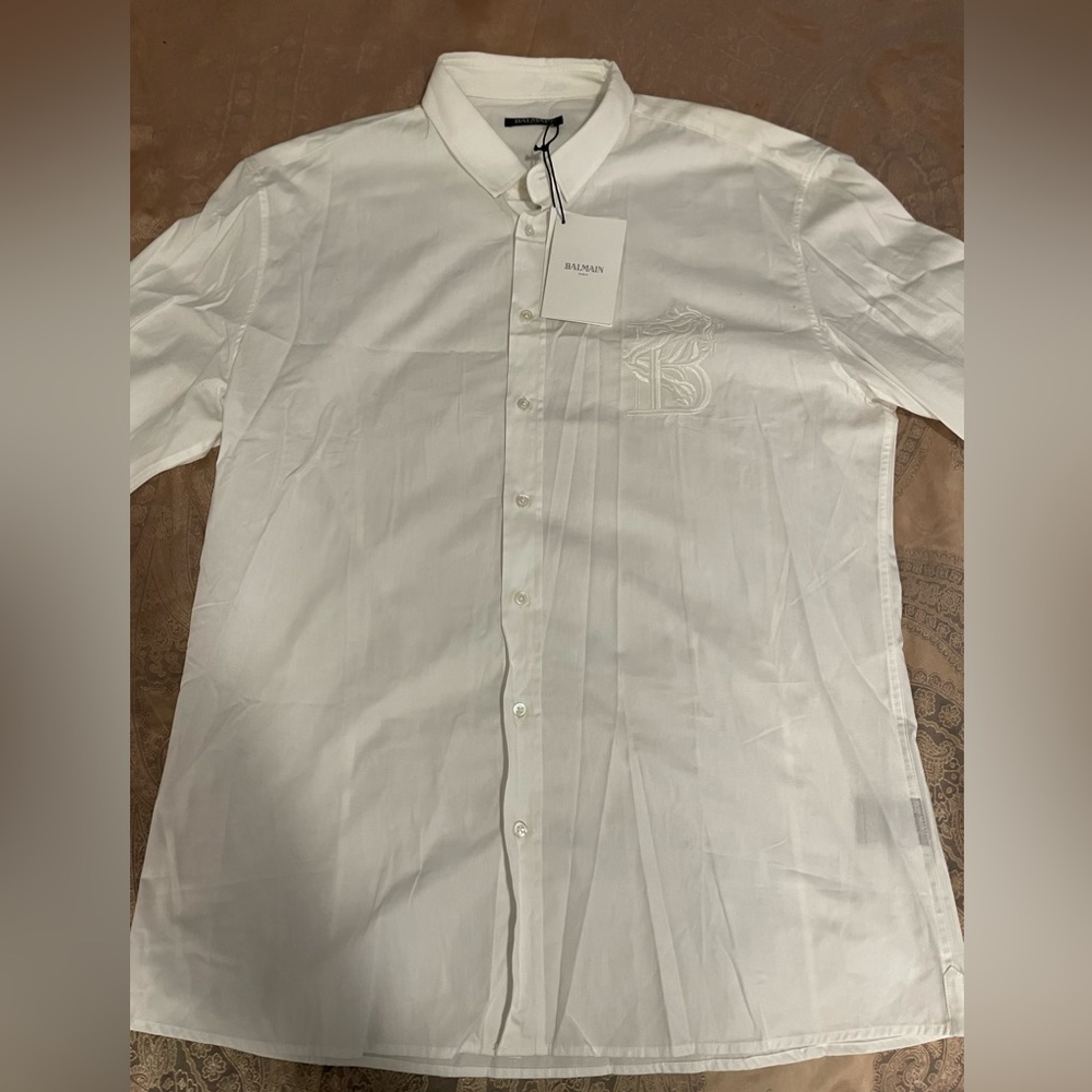 Balmain White Shirt With Logo Sz 42/XL